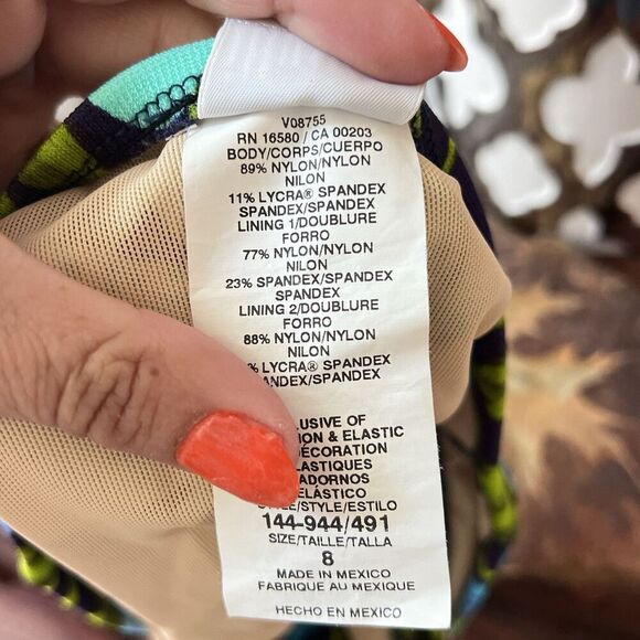 90s Vtg Floral Bikini Swimwear Matching Boho Blue Green 36C Medium Women’s Top - Picture 9 of 13